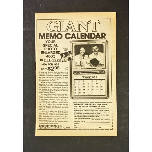Bennett-Graf Memo Calendar "Your Photo Enlarge 400% in Full Color" Print Ad 1983 - Picture 3 of 3